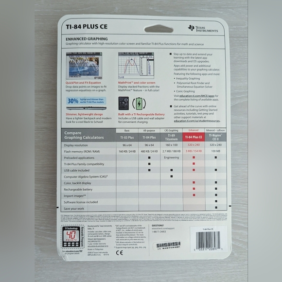 Texas Instruments TI 84 Plus CE Enhanced Graphing Calculator New Black & Gray - Picture 2 of 5